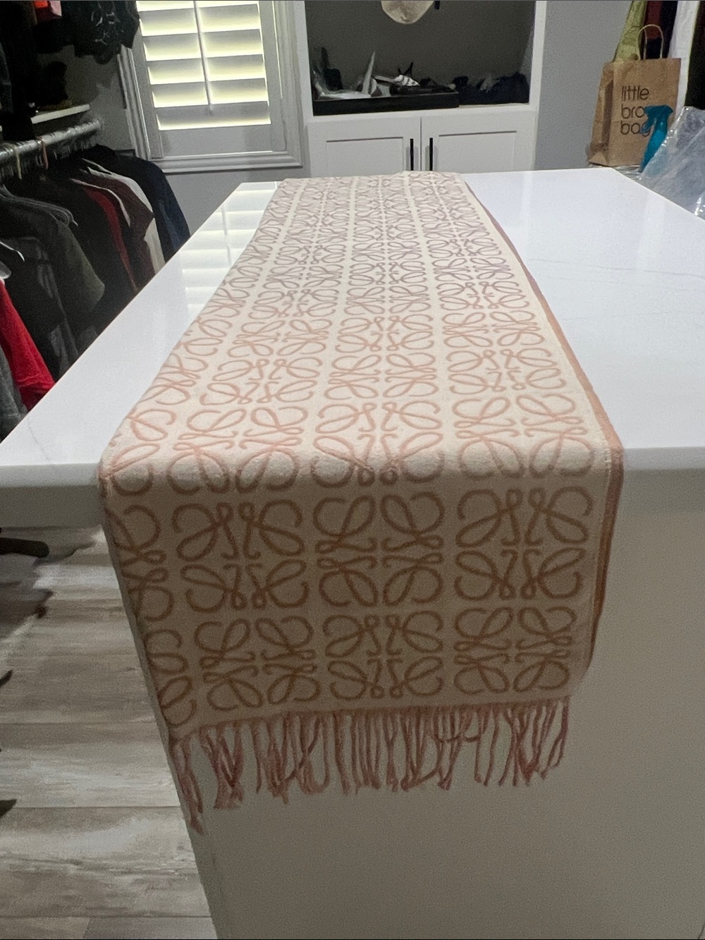 Loewe look multi colors,Cream/rose new scarf/wrap with Fringe.Approx 75” long.